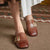 Casual Retro Square Toe Buckle Low Heel Vegan Leather Slip On Shoes