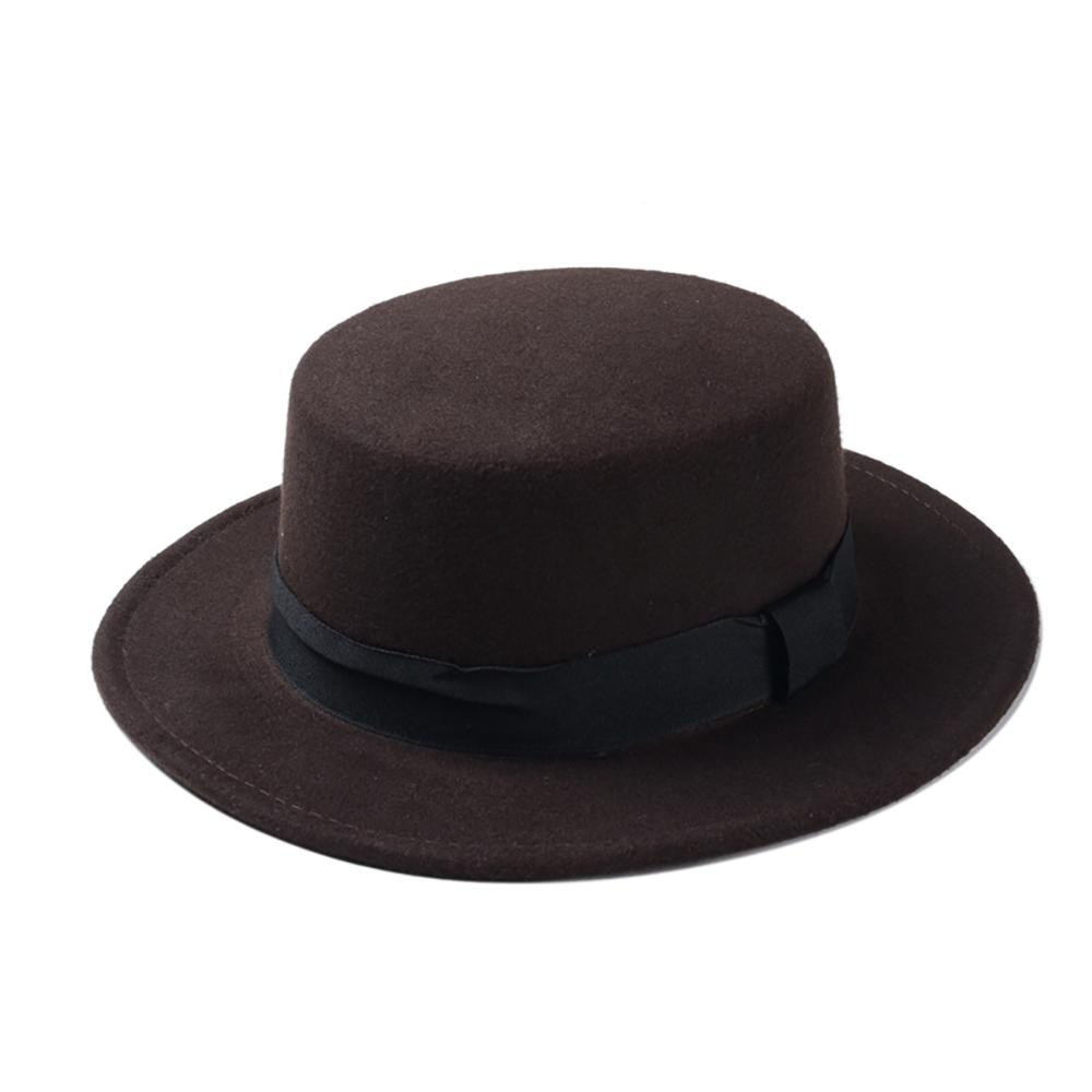 Classic (Black) Wool Blend Wide-Brim Fedora Hat with Pinch Top & Tan Strap Band Premium 100% Wool Wide Brim Classic Black Band Felt Fedora  main image 4