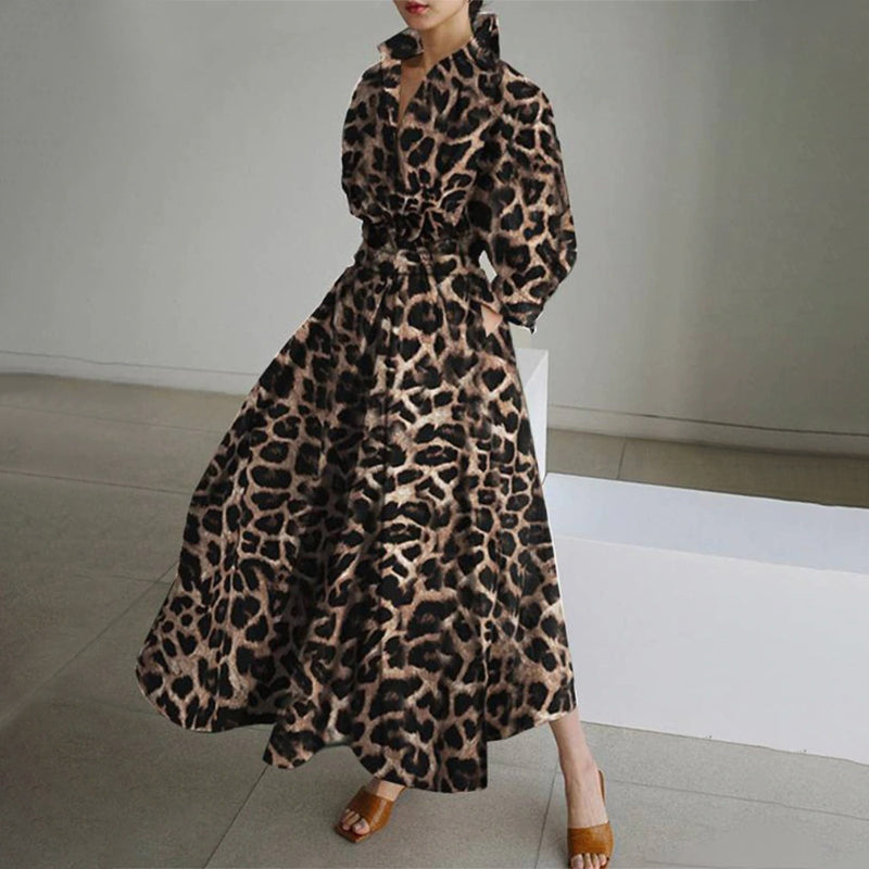 Oversized Leopard Print Long Sleeve Maxi Dresses  Boots N Bags Heaven