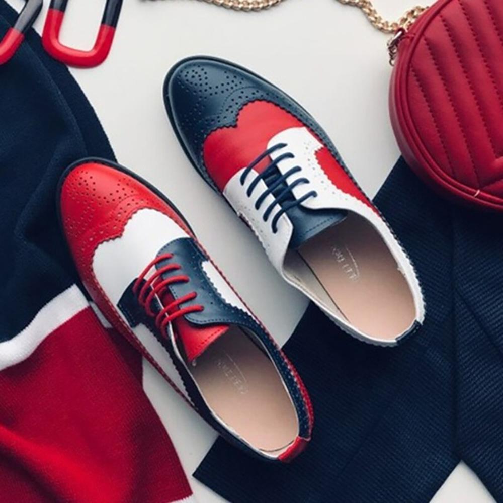 Comfortable Lace-Up Wingtip Flat Oxford Genuine Leather