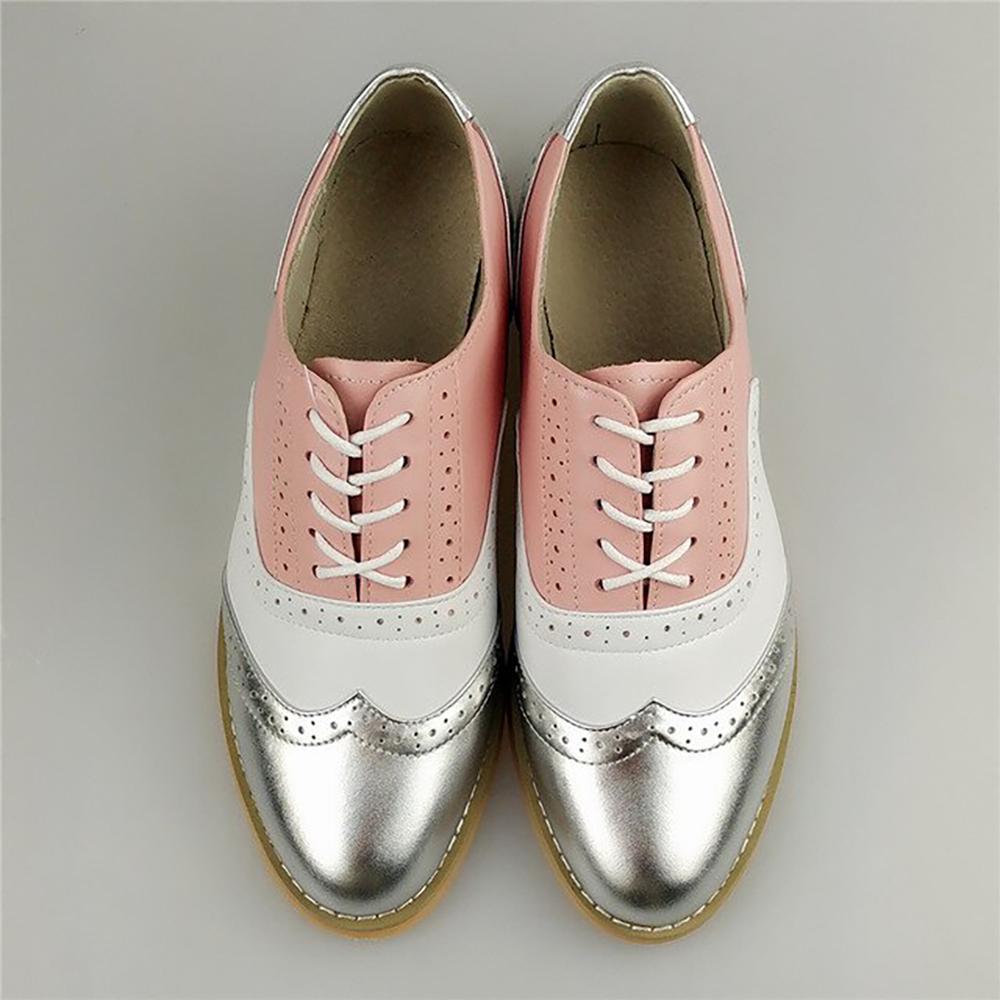 Comfortable Lace-Up Wingtip Flat Oxford Genuine Leather 