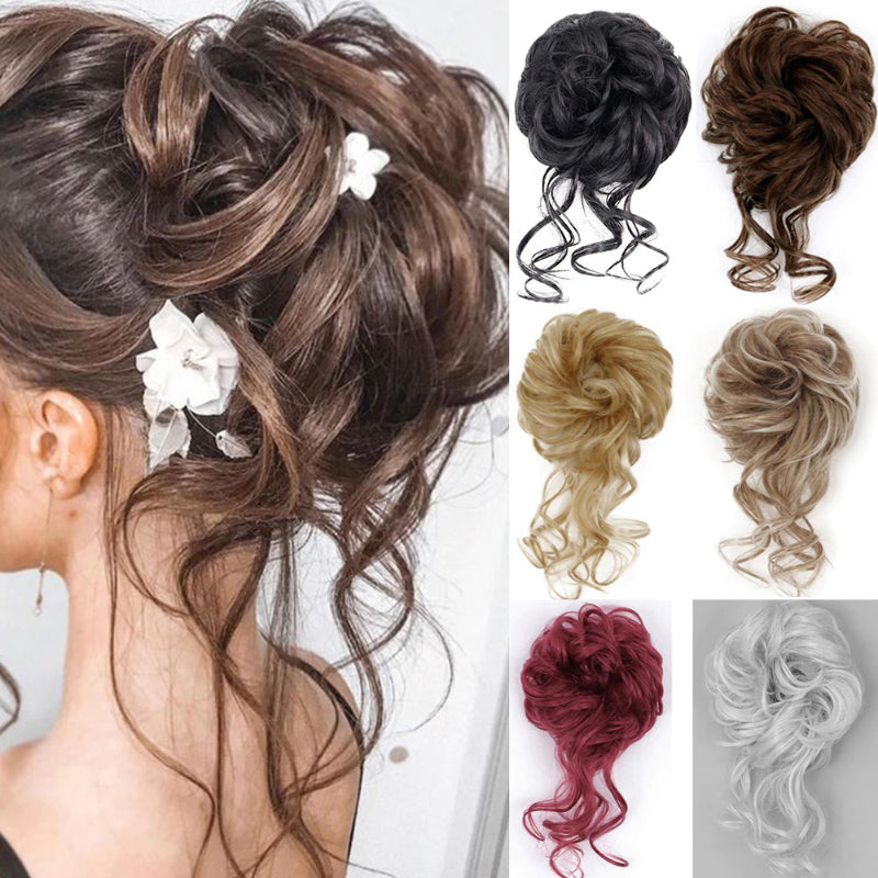 FESHFEN Messy Bun Hair Scrunchie In Lightest Ash Brown & Bleach Blonde - Synthetic Updo Hairpiece For Women/Girls 55g (Pack Of 1) | Buy Now With Express International Delivery