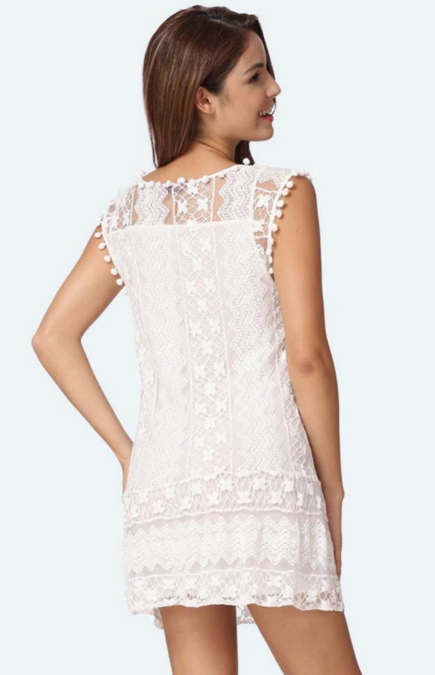 Daisy - White Lace Short Summer Beach Dress, L Daisy - White Lace Short Summer Beach Dress, L