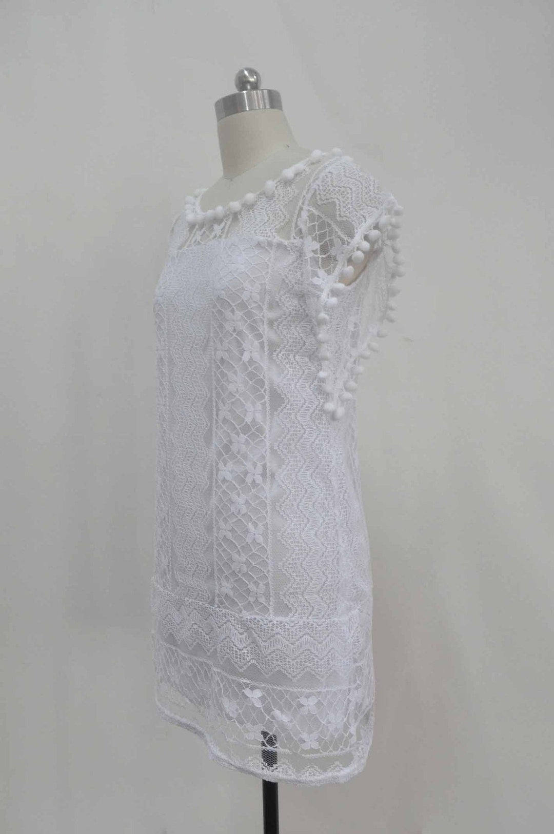 Daisy - White Lace Short Summer Beach Dress, L