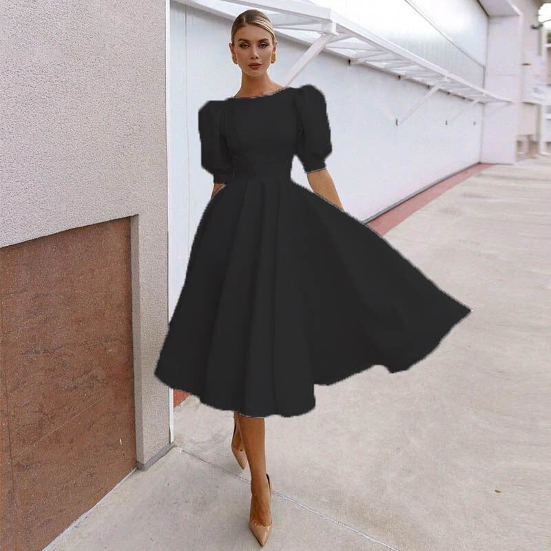 Elegant Fit and Flare Backless Lantern Sleeve A-line Dresses  Boots N Bags  Heaven