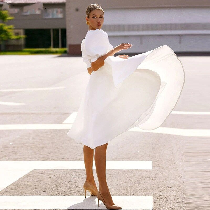Elegant Fit and Flare Backless Lantern Sleeve A-line Dresses Boots N Bags Heaven Elegant Fit and Flare Backless Lantern Sleeve A-line Dresses Boots N Bags Heaven