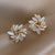Exquisite Trend Rhinestone Flower Leaves Stud Earrings