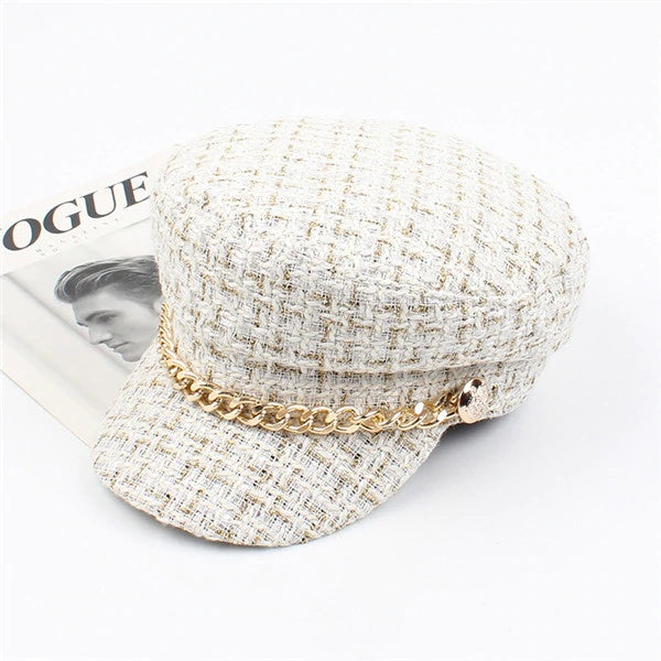Fancy Plaid Winter Hat Beret With Chain Accent – Boots N 