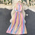 Figure-Flattering Gradient Rainbow Fashion Spaghetti Strap Midi Dresses