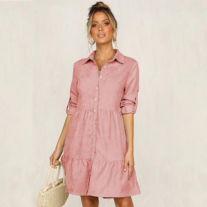 Flattering Long Sleeve Turn-Down Collar Dress  Boots N Bags Heaven