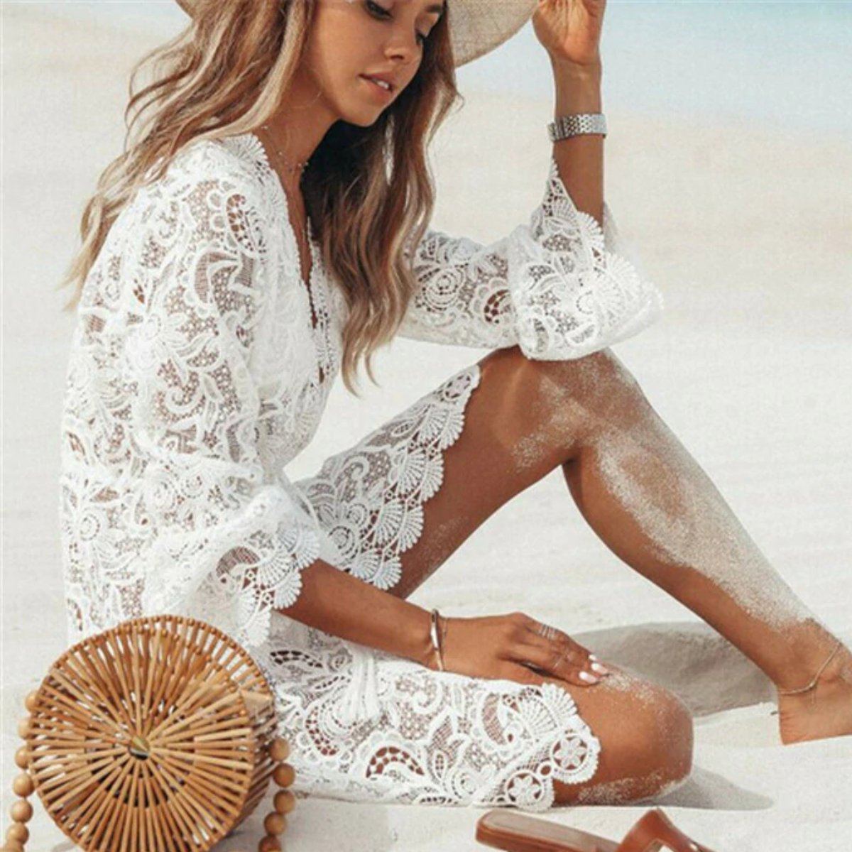 Floral White Lace Tunic Swimsuit Cover-up – Boots N Bags Heaven