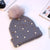 Fluffy Knitted Pompom Winter Beanie Hats with Pearl Beads