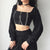 Gothic Style Zip Up Chains Long Sleeve Crop Top