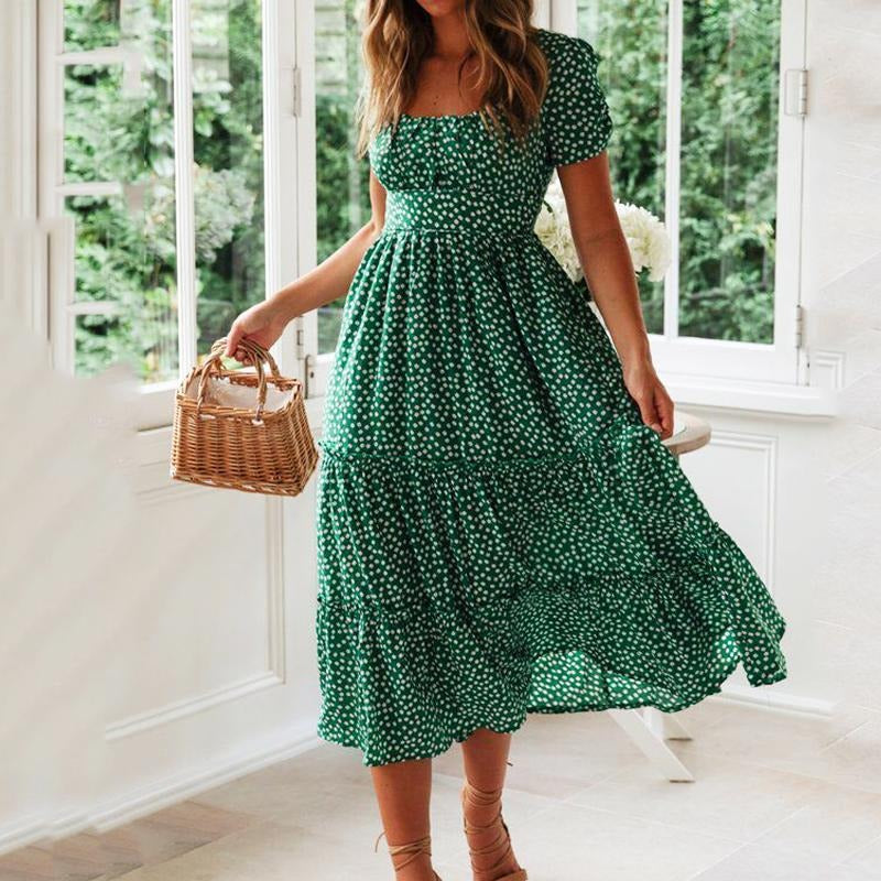 Summer Spring Floral Print Square Collar Maxi Dresses – Boots N Bags Heaven