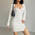 High Stretch Knitted Square Neck Ribbed Long Sleeve Bodycon Dresses