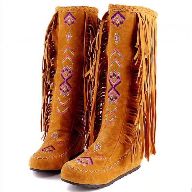 Knee High Native American Moccasin Boots Chocolate No Plush 8