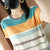 Loose-Fitting Color-Blocked Striped Pattern Knitted Tops