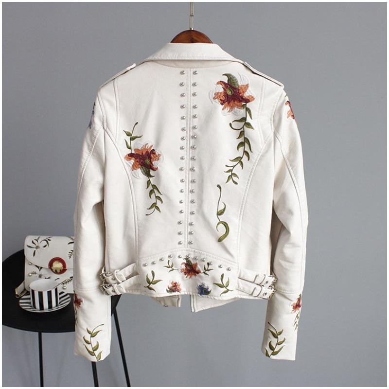 Margaret Japanese Style Flower Embroidered Faux Leather Jacket Boots N Bags Heaven 