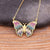 Fluttering Colorful Rhinestone Encrusted Butterfly Pendant Necklaces