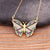 Fluttering Colorful Rhinestone Encrusted Butterfly Pendant Necklaces