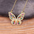 Fluttering Colorful Rhinestone Encrusted Butterfly Pendant Necklaces