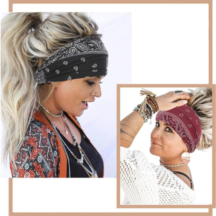 Paisley Pattern Elastic Wide Turban Headbands-Boots N Bags Heaven-Boots N Bags Heaven