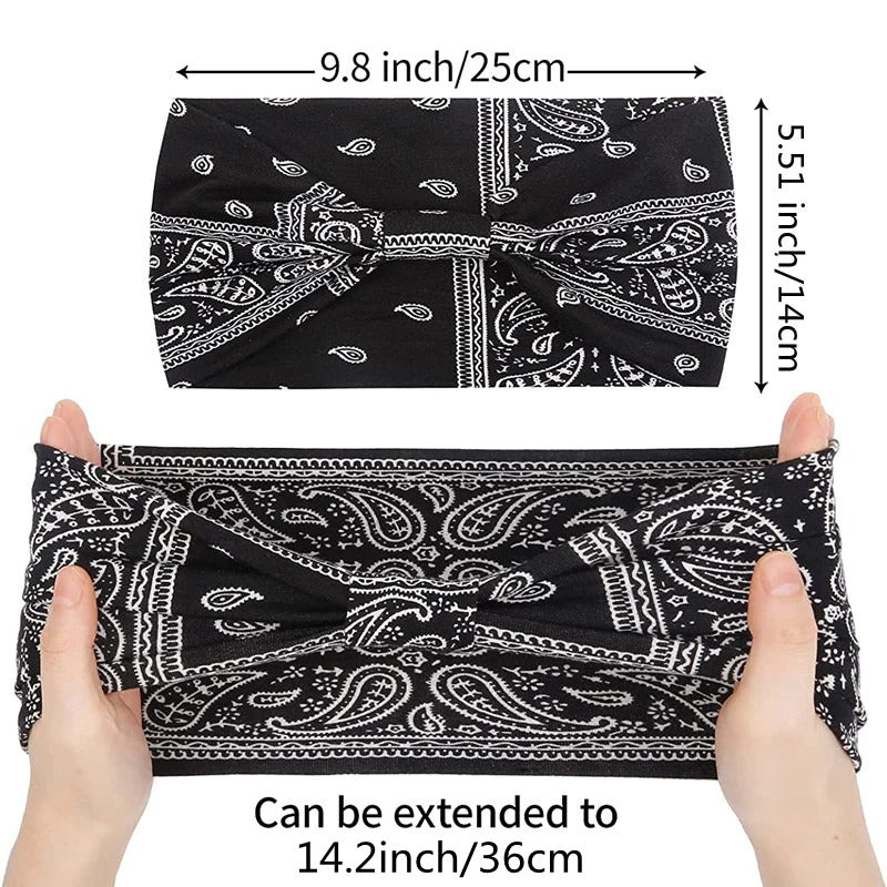 Paisley Pattern Elastic Wide Turban Headbands-Boots N Bags Heaven-Boots N Bags Heaven