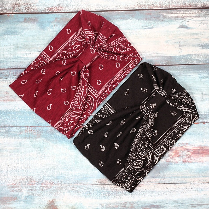 Paisley Pattern Elastic Wide Turban Headbands-Boots N Bags Heaven-Boots N Bags Heaven