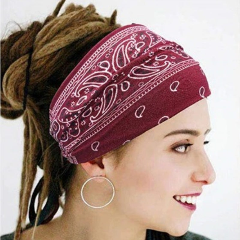 Paisley Pattern Elastic Wide Turban Headbands-Boots N Bags Heaven-Boots N Bags Heaven
