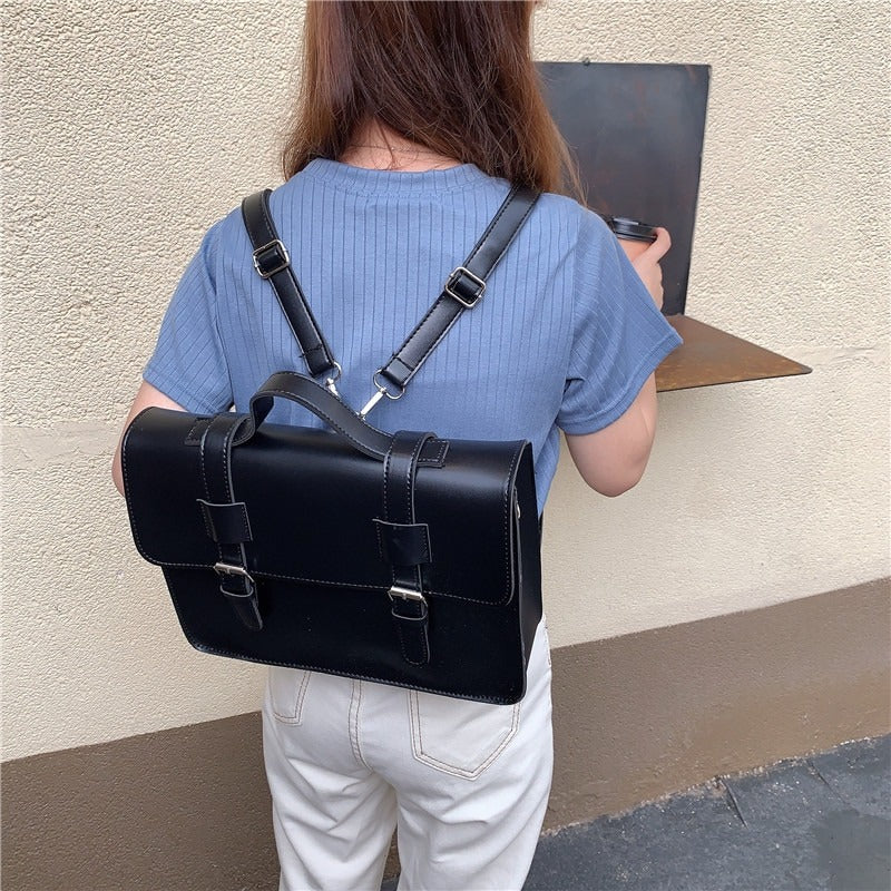backpack preppy leather Preppy Style Vegan Leather Briefcase Backpack Shoulder Bags – Boots N Bags Heaven