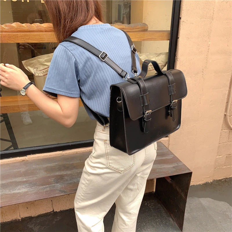 backpack preppy leather Preppy Style Vegan Leather Briefcase Backpack Shoulder Bags – Boots N Bags  Heaven