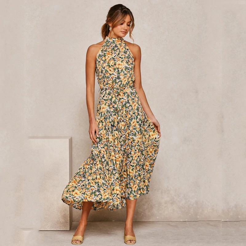 Pretty Halter Top Polka-dot Dress, Lemon Chiffon / S