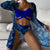 3-Piece Set Swimsuit and Cover-up with Tropical Leaves Print
