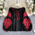 Retro Bohemian Pattern Embroidered Lantern Sleeve Lace-Up Tassel Loose Blouses