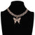 Rhinestone Encrusted Chain with Butterfly Pendant Choker Necklaces
