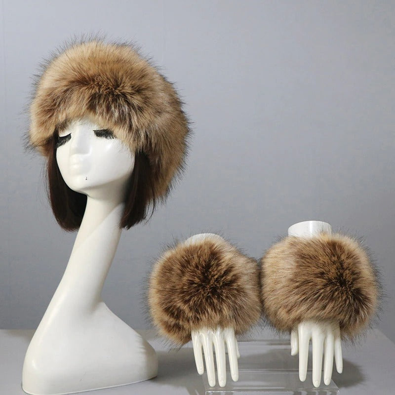 Set of Thick and Fluffy Faux Fur Headband and Elastic Cuffs  display picture 1