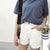 Shirred Elastic Waist Rolled Hem Pocket Denim Shorts