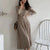 Spring Fashion Classic V-Neck Pleated A-Line Sleeve Belted Dress