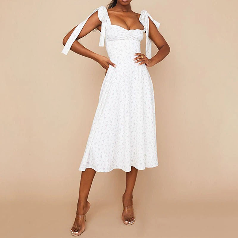 Summer Spring Floral Print Split Side Lace-Up Dresses  Boots N Bags Heaven