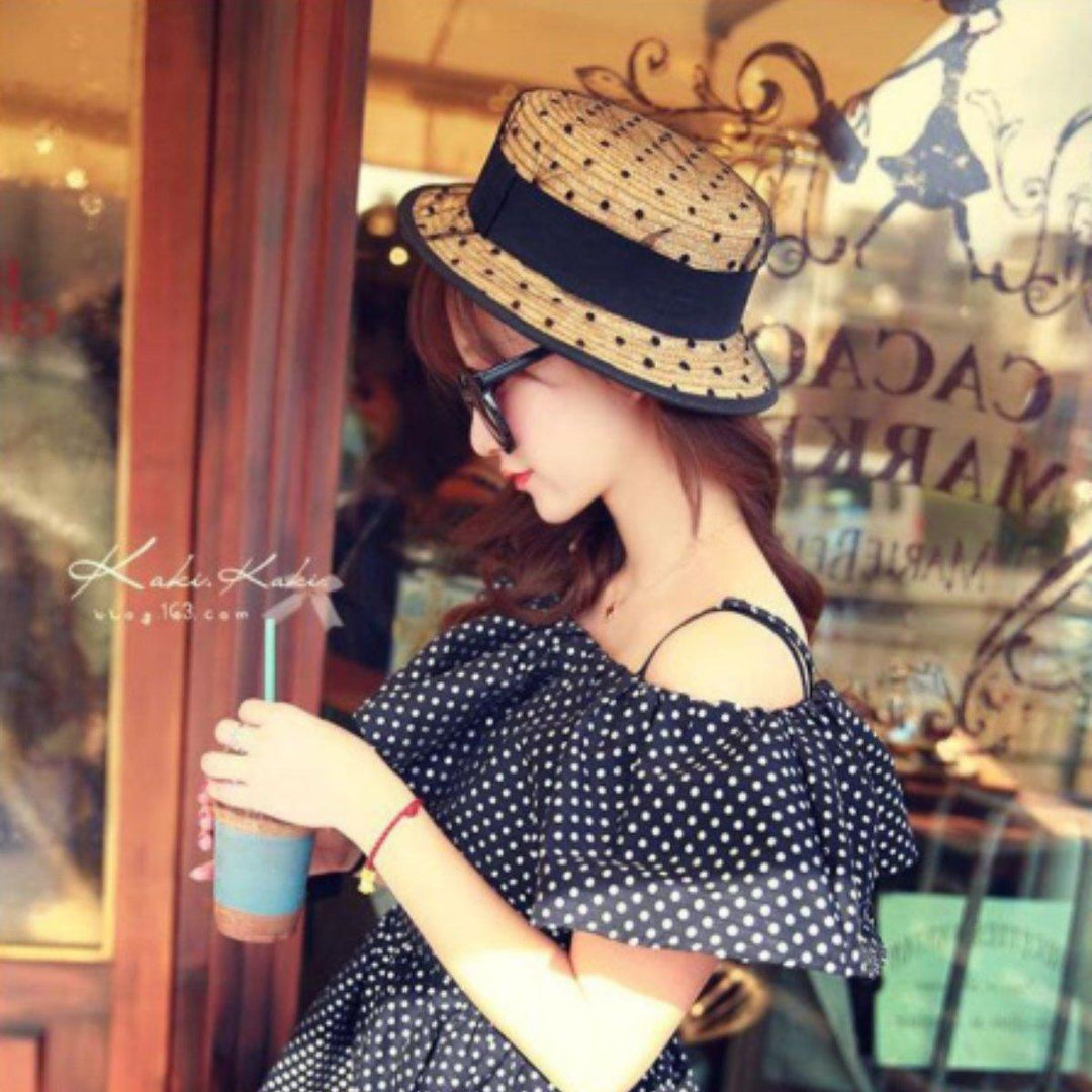 Summer Straw Hat With Black Lace Polka-Dot Design – Boots N Bags