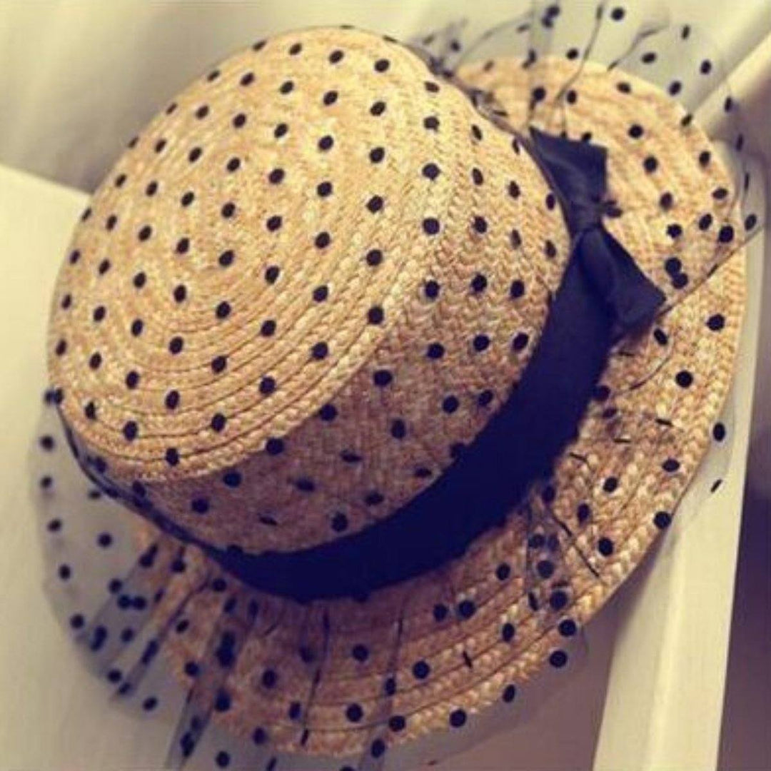 Summer Straw Hat With Black Lace Polka-Dot Design – Boots N Bags