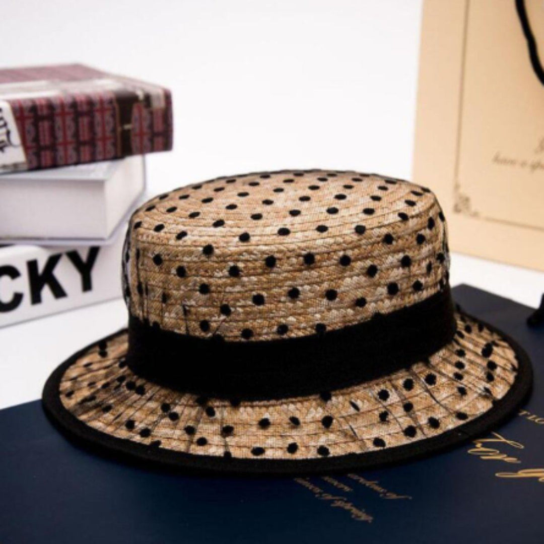 Summer Straw Hat With Black Lace Polka-Dot Design – Boots N Bags