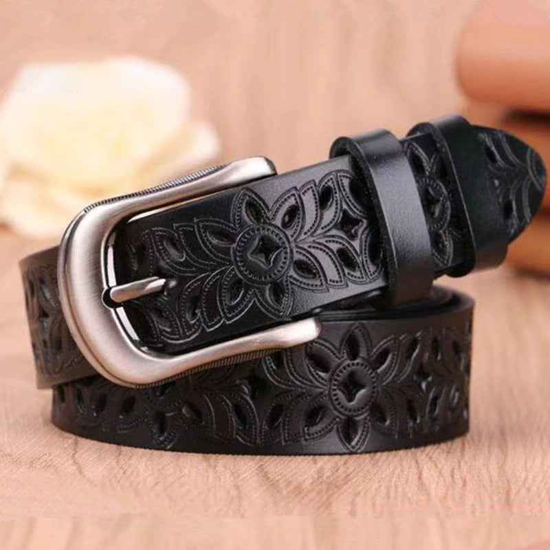 Vintage Hollow Out Flower Pattern Genuine Leather Waist  display picture 1