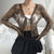 Vintage Sheer Floral Lace-up See Through Mesh Tops
