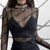 Vintage Sheer Floral Lace-up See Through Mesh Tops