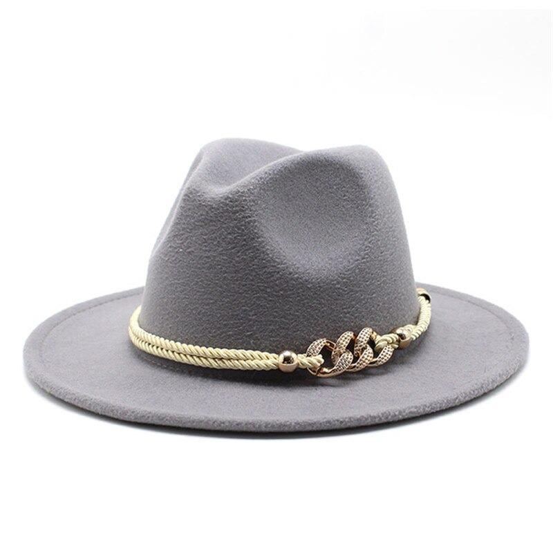 Wide Brim Felt Fedora Hats With Rope Chain Belt – Boots N  display picture 2