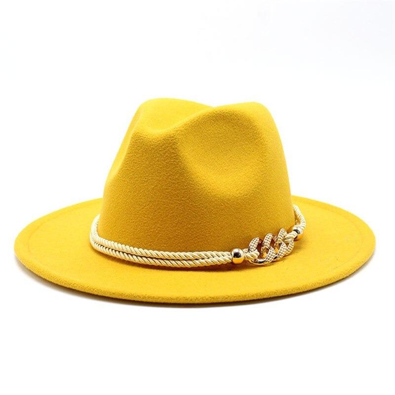 Wide Brim Felt Fedora Hats With Rope Chain Belt – Boots N  display picture 3