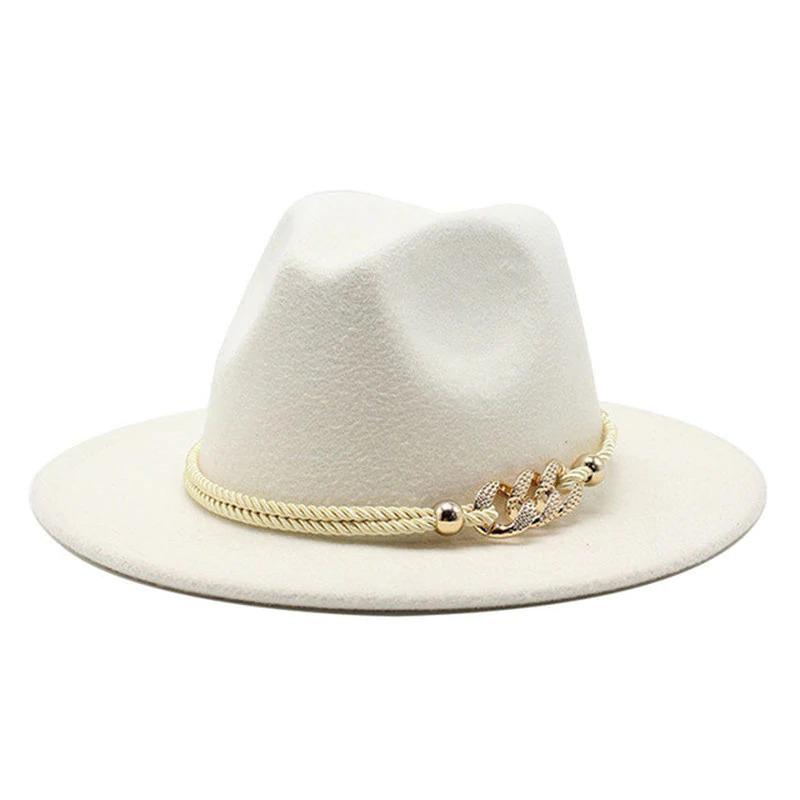 Wide Brim Felt Fedora Hats With Rope Chain Belt – Boots N  display picture 1