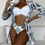 3-Piece Set Swimsuit and Cover-up with Tropical Leaves Print