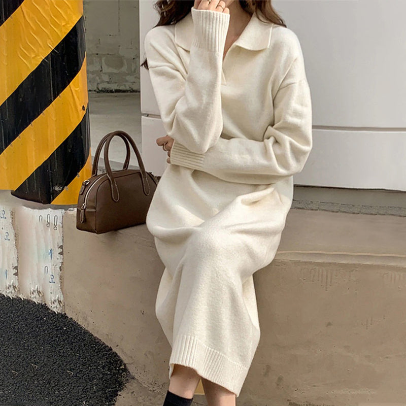 Knitted Thick and Warm Full Sleeve Loose Sweater Dresses – Boots N Bags  Heaven